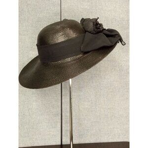 Women's Black Straw Dressy Sunday's Best Church Sun Hat w/Bow